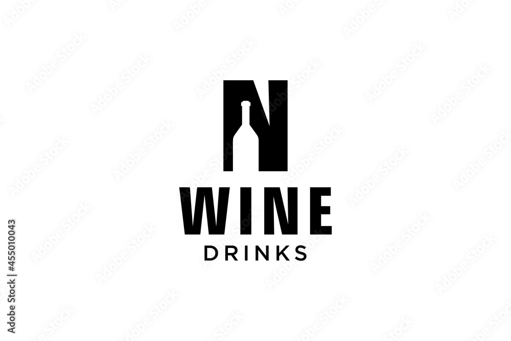initial letter N with wine bottle logo design template