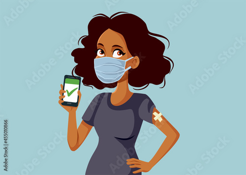 Woman Showing Digital Health Passport Vector Illustration