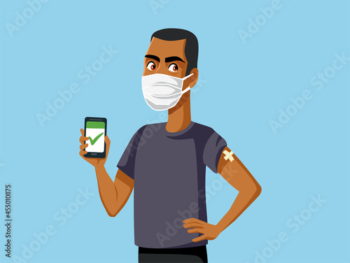 Man Showing Digital Health Passport Vector Illustration