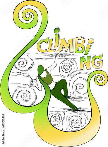 Climbing illustration design for poster, book, bag, pillow cover, card, tattoo and painting decoration.