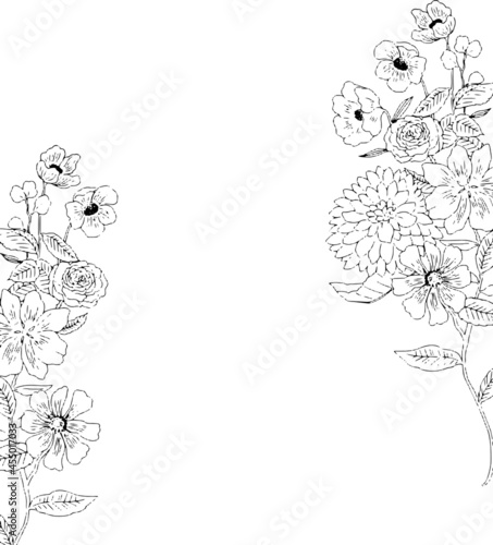 線画のお花の枠なしフレーム