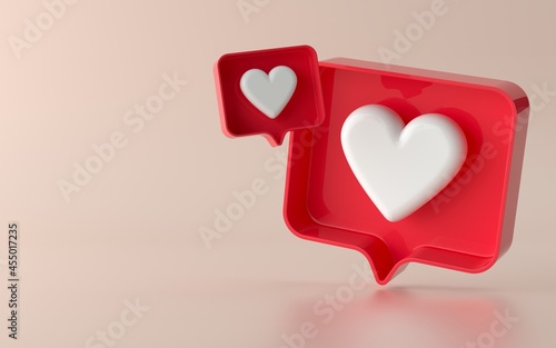 3D social media like notification icon illustration in 3d
