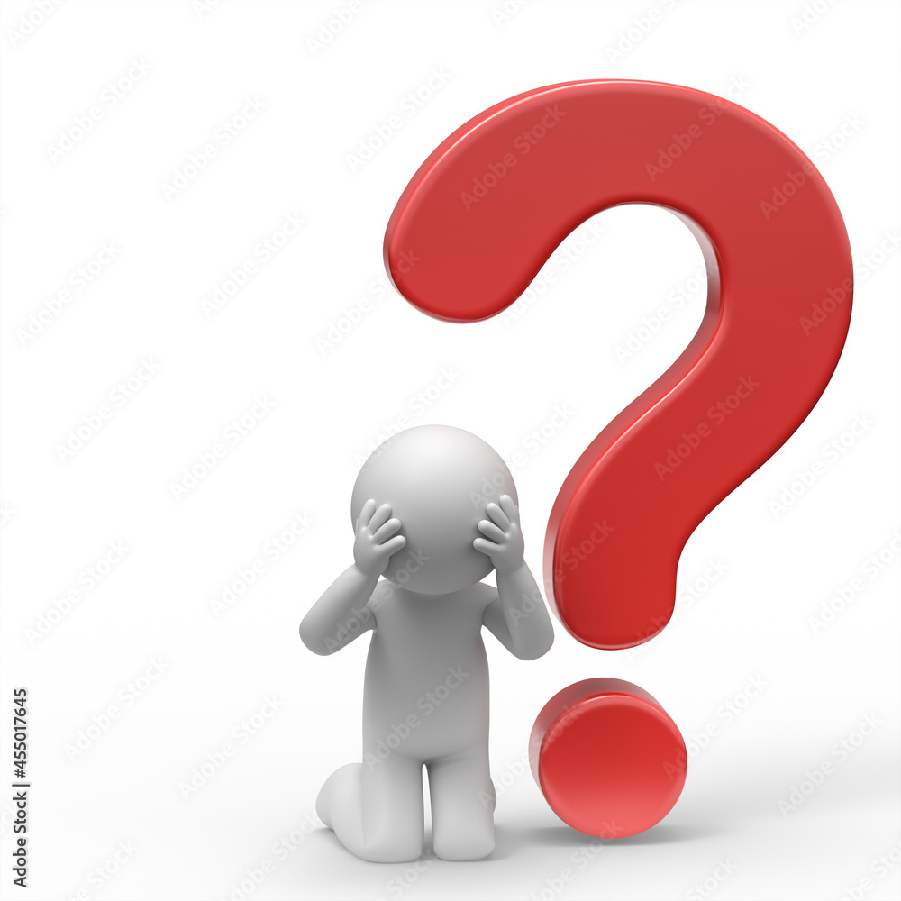 3d man thinking beside big question mark. 3d man thinking beside big question mark.