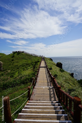 a beautiful seascape with seaside walkway