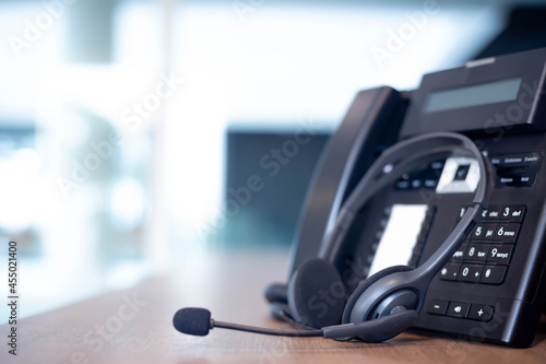 Communication support, call center and customer service help desk. VOIP headset for customer service support (call center) concept