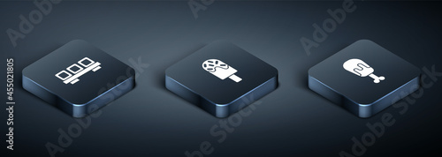 Set Isometric Sushi on cutting board, Chicken leg and Ice cream icon. Vector