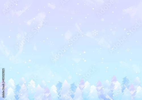 雪と針葉樹林 横長