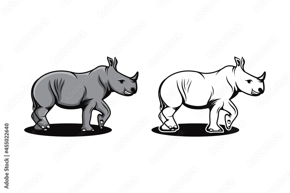 collection of vector logo Rhino. Brand logo in the shape of a Rhino. two style can be selected. horizontal layout background in white color.