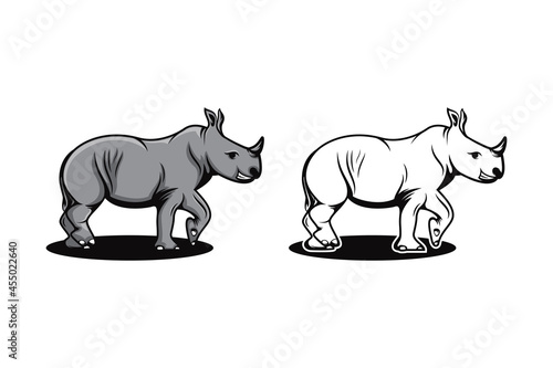 collection of vector logo Rhino. Brand logo in the shape of a Rhino. two style can be selected. horizontal layout background in white color.