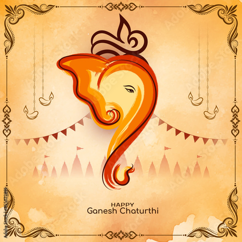 Beautiful mythological Happy Ganesh Chaturthi festival greeting background