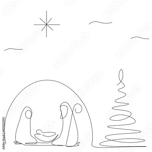 Christmas story birth of Jesus Christ sketch vector illustration