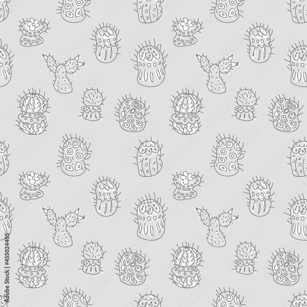 Doodle seamless pattern of cacti. Perfect for fabric, scrapbooking, textile and prints. Sketch style illustration for decor and design. Doodle seamless pattern of cacti. Perfect for fabric, scrapbooking, textile and prints. Sketch style illustration for decor and design.