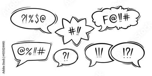 Swearing speech bubble censored with symbols. Hand drawn swear words in text bubbles to express exclamation and harsh mood. Vector illustration isolated in white background