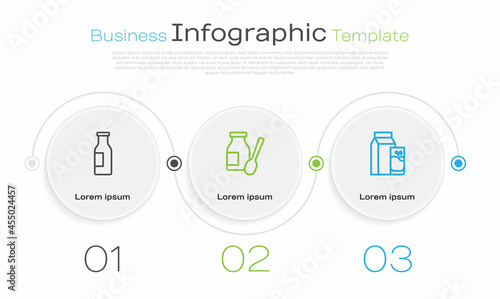 Set line Bottle with milk, Drinking yogurt in bottle and Paper package for kefir. Business infographic template. Vector