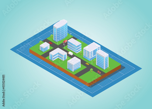 city development blueprint planning with modern isometric style