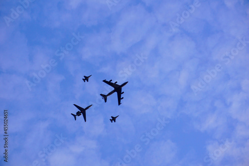 Aircraft flying over the sky during practice