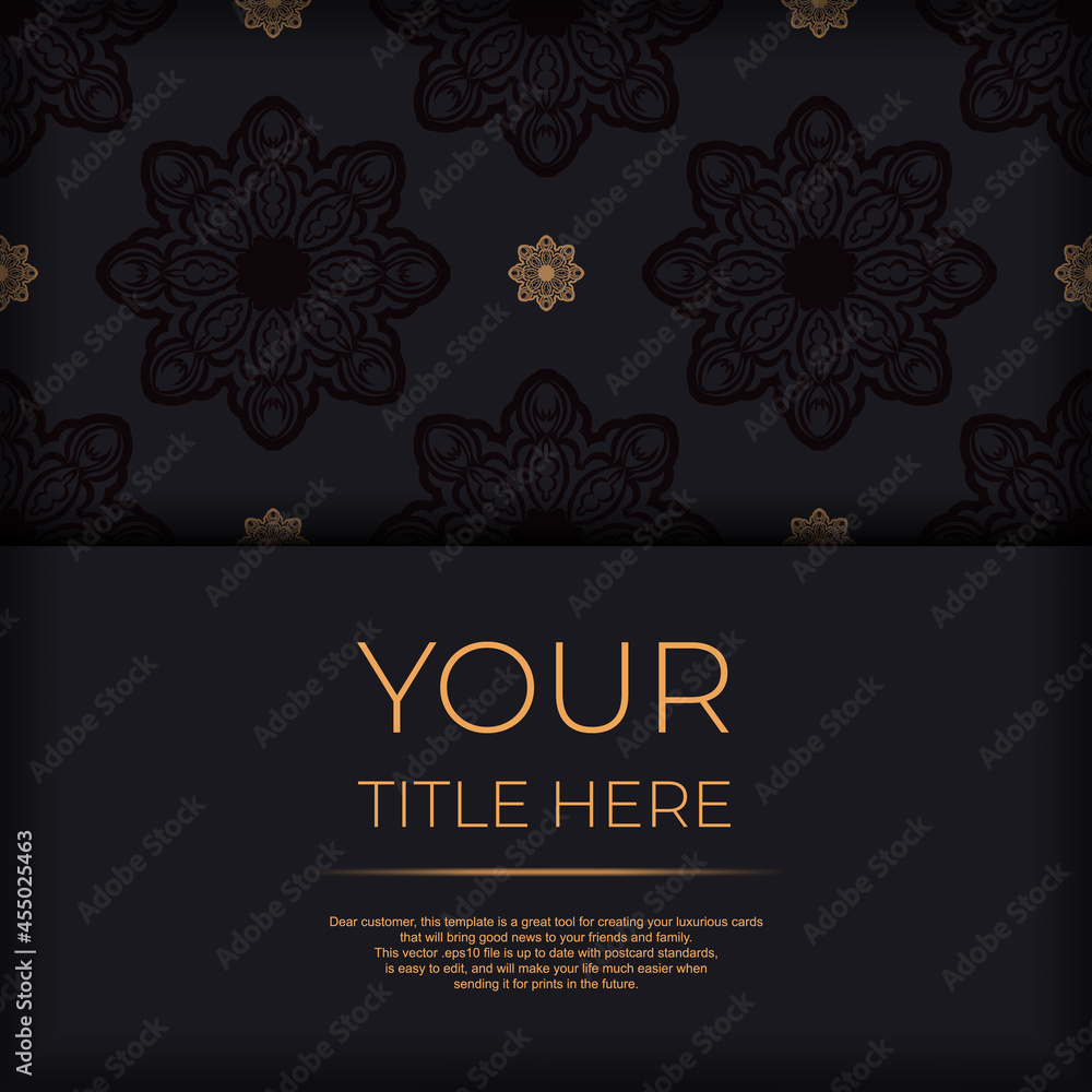 Stylish Ready-to-Print Postcard Design in Black with Vintage Patterns. Invitation card template with Greek ornament.