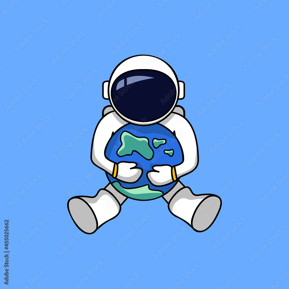 Astronaut hug earth, save the earth flat vector cartoon illustration