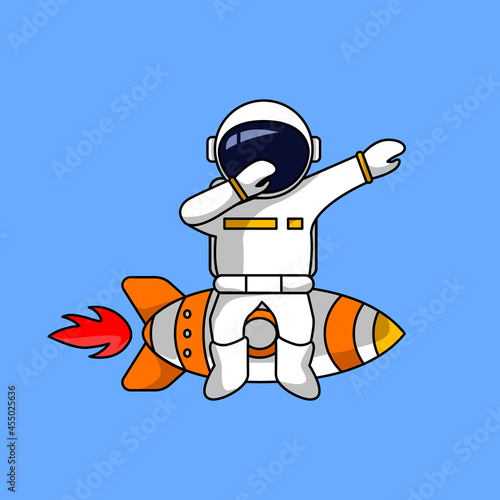 astronaut ridding rocket with dab pose flat cartoon illustration