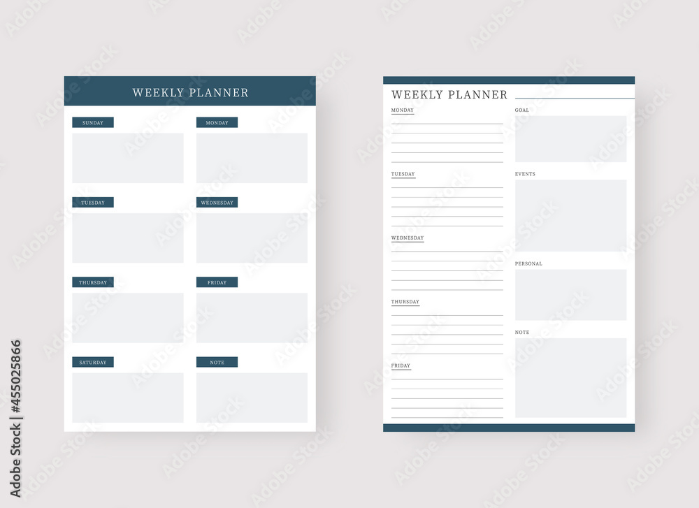 Weekly planner template. Set of planner and to do list. Modern planner