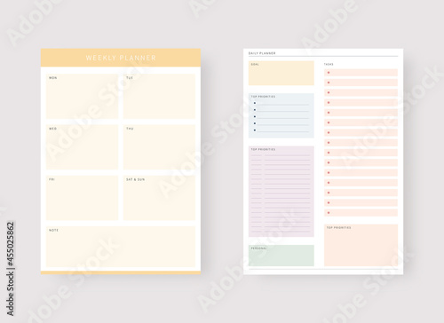 Daily and weekly planner template. Set of planner and to do list. Modern planner template set. Vector illustration.