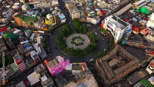 Time lapse wong wian 22 of aerial view of highway Road traffic in city at Bangkok thailand
 photo