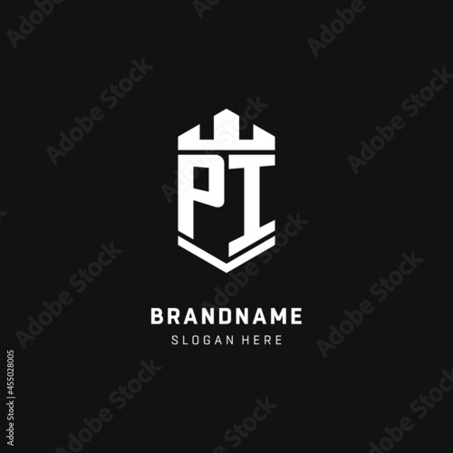 PI monogram logo initial with crown and shield guard shape style