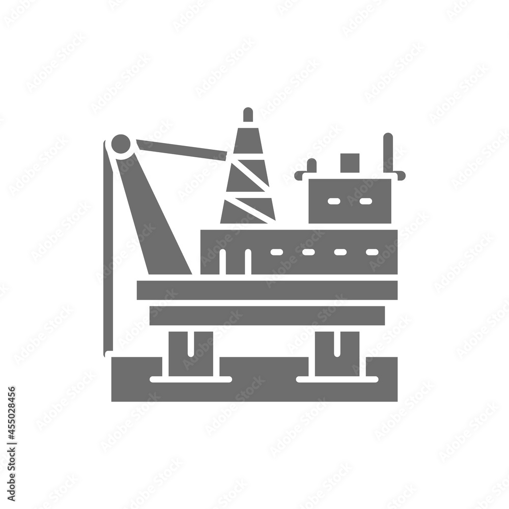 Oil platform in sea, fuel rig, pumping station grey icon. Oil platform in sea, fuel rig, pumping station grey icon.