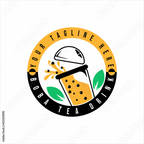 bubble drink tea logo vector illustration template icon design. cold milk shake beverage with boba icon logo concept for business bar or cafe with badge