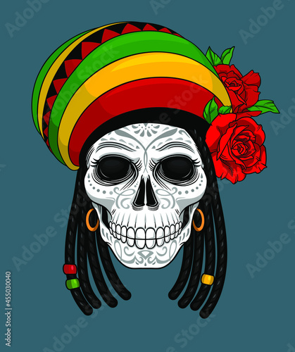 Scull and roses. Day of The Dead colorful Skull with ornament. Halloween, Dia de los muertos, Mexican sugar skull, Posters, T-shirt print design