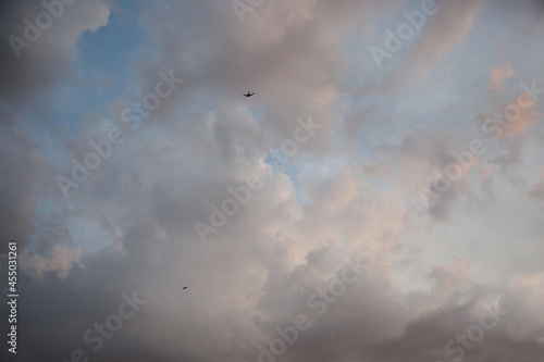 gray clouds against the background of the morning sky, dawn.