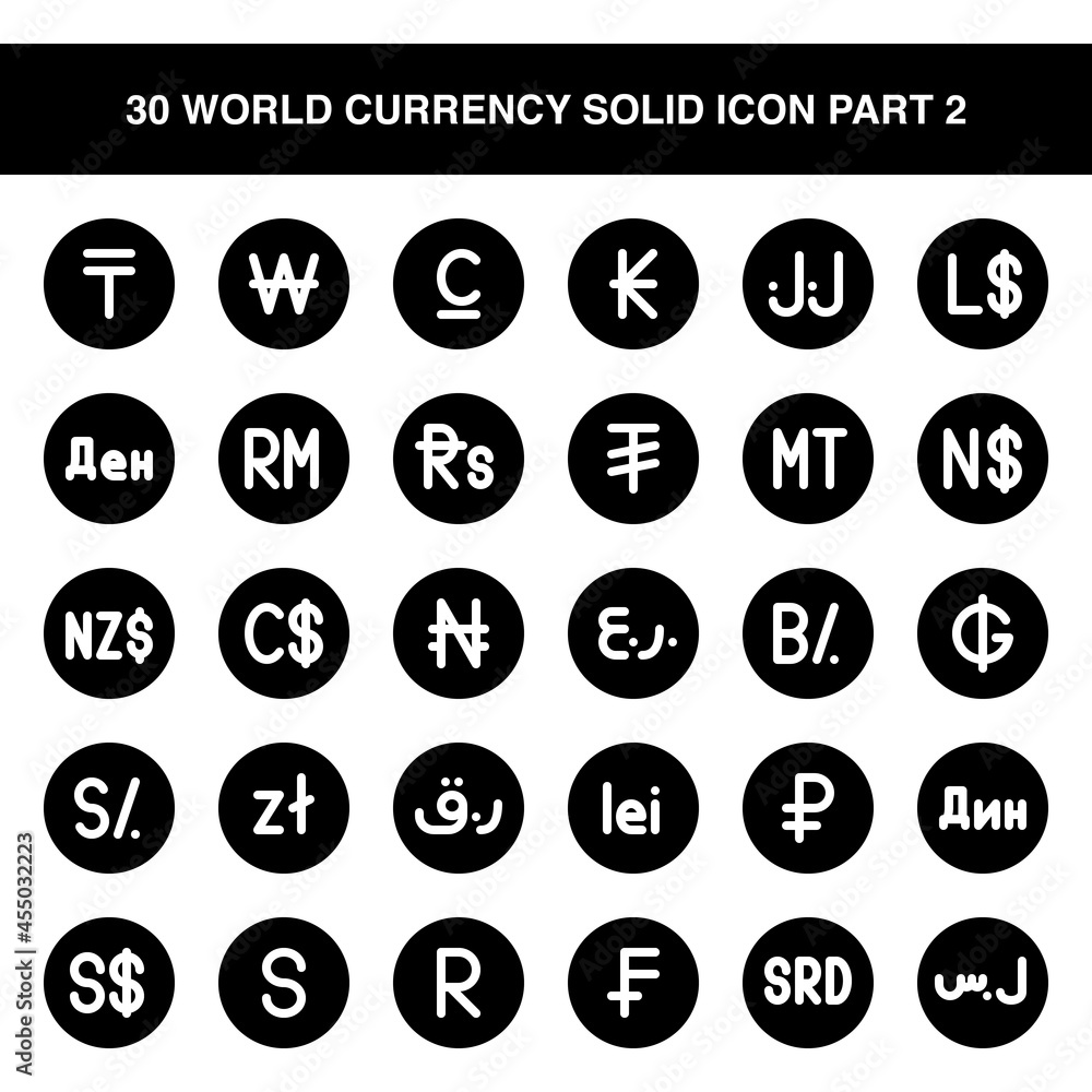 Illustration vector graphic icon of 30 World Currency Icon Set Part 2. Solid Style Icon. Vector illustration isolated on white background. Perfect for website or application design. Illustration vector graphic icon of 30 World Currency Icon Set Part 2. Solid Style Icon. Vector illustration isolated on white background. Perfect for website or application design.