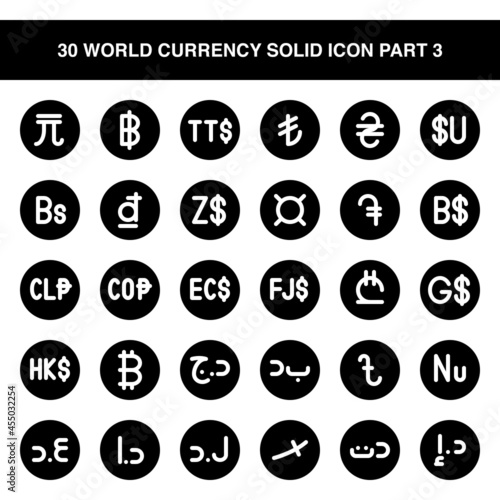 Illustration vector graphic icon of 30 World Currency Icon Set Part 3. Solid Style Icon. Vector illustration isolated on white background. Perfect for website or application design.