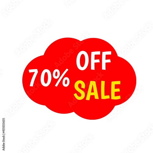 70 percentage off sale tag red clouds for sales and promotion isolated 3d. Discount sticker yellow and white. Business Advertising