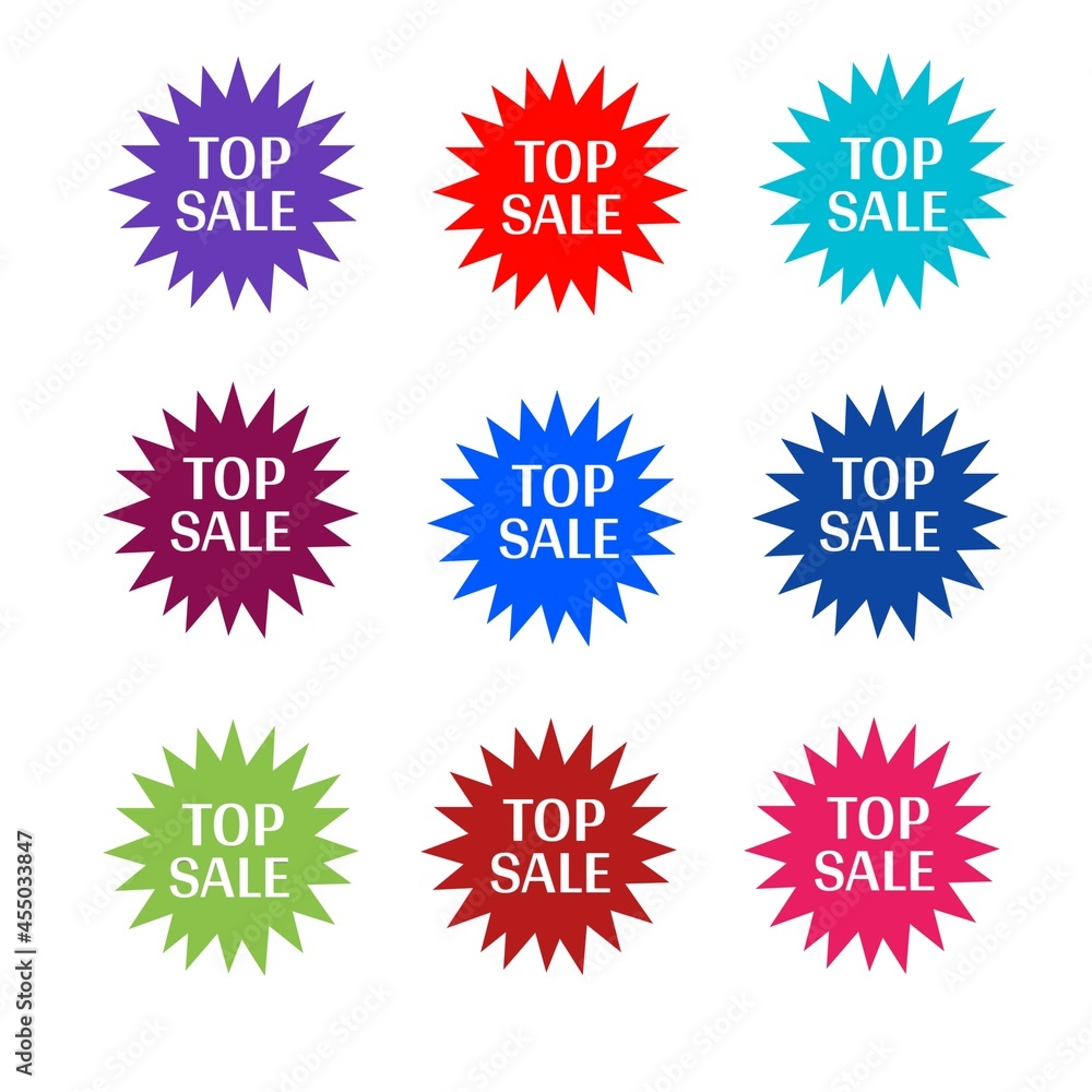 Top sale set of stickers label various color web icon of brand and product promotion star Top sale set of stickers label various color web icon of brand and product promotion star