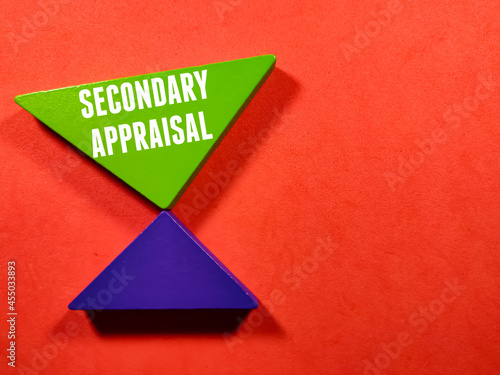 Business concept.Text SECONDARY APPAISAL writing on colored tangram with tangram on red background. photo