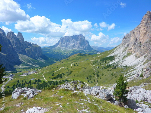 The Sassolungo massif seen from the Gardena Pass. South Tyrol  Dolomites  Italy