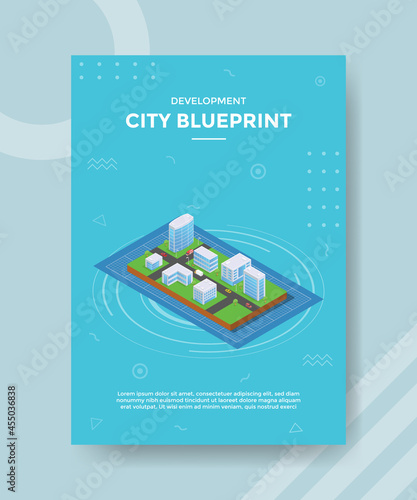 city blueprint concept for template banner and flyer with isometric style