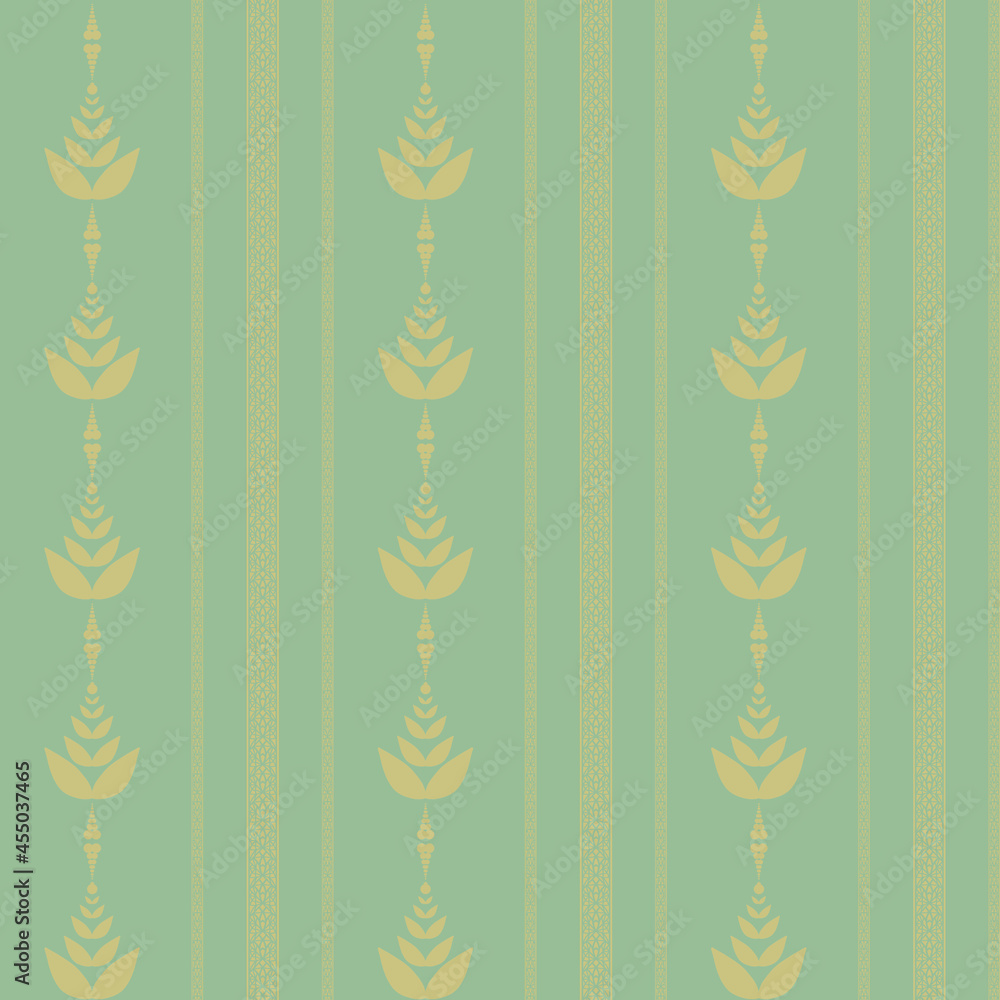 Green golden vintage striped victorian style retro seamless wallpaper with ornaments