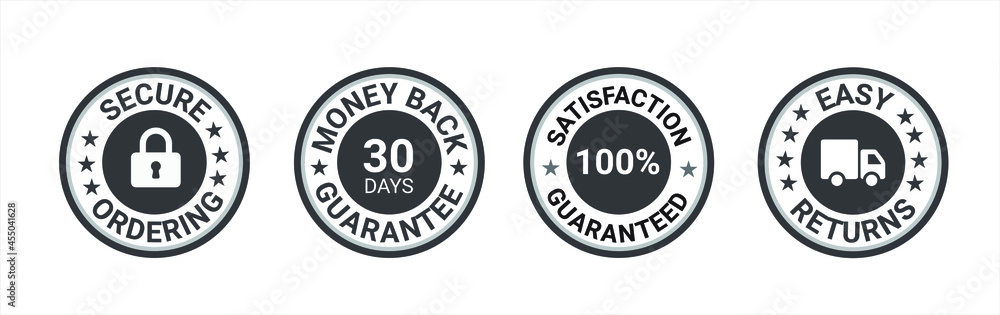 satisfaction guarantee, secure ordering, premium quality, customer service, Money back guarantee, Trust Badges 