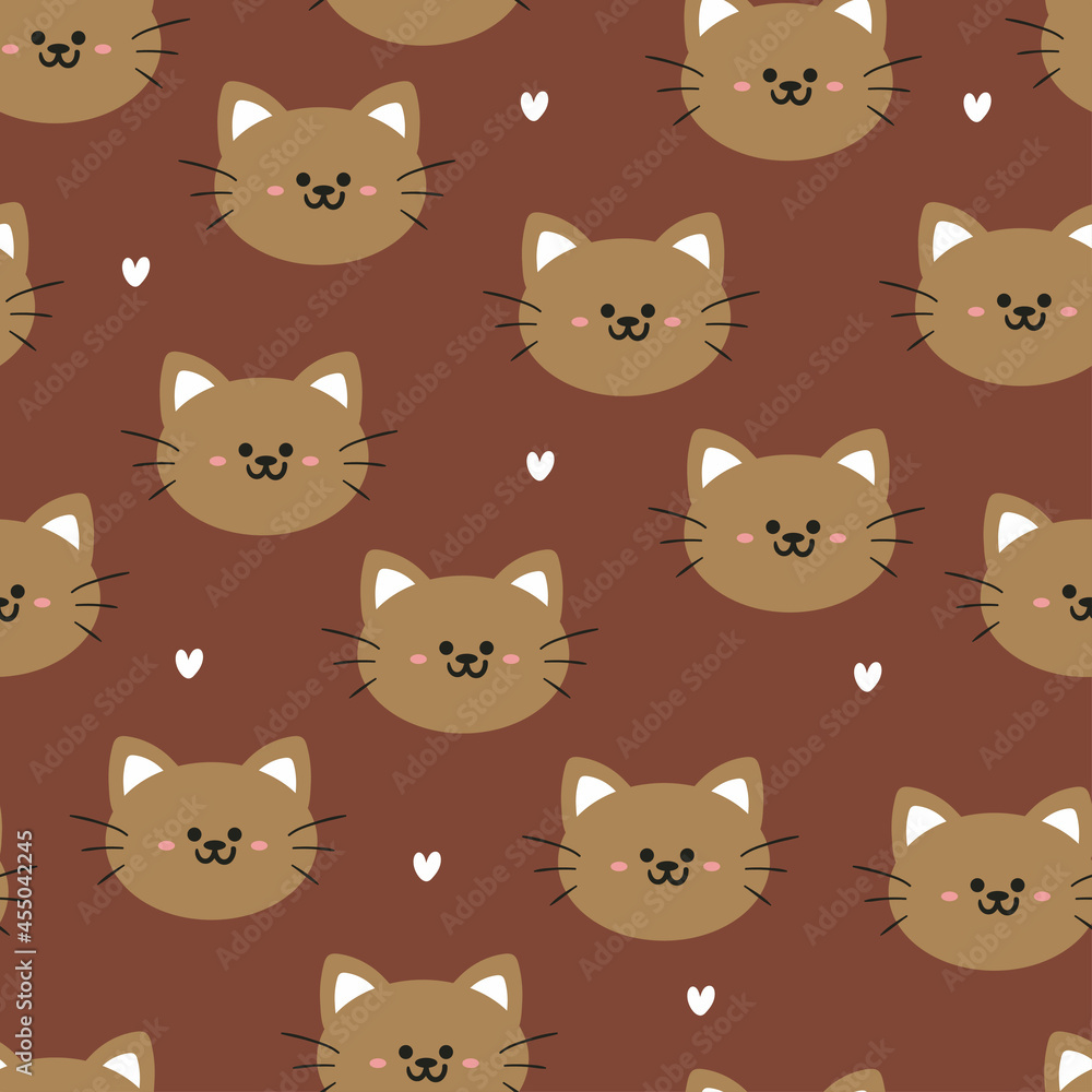 Seamless pattern with cute cartoon cat for fabric print, textile, gift wrapping paper. colorful vector for textile, flat style