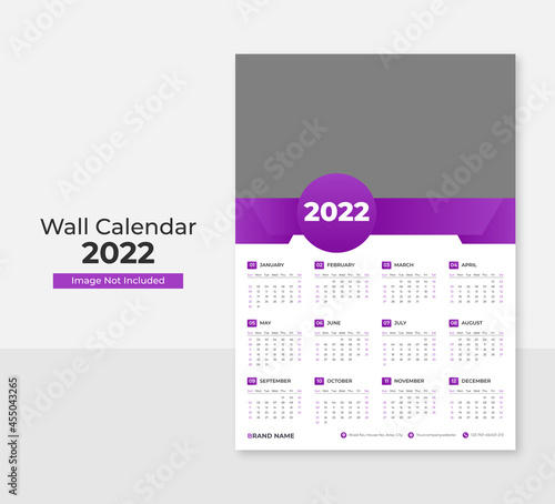 2022 new year wall calendar design single page vector template