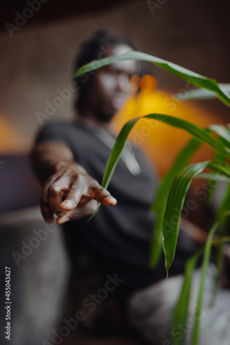 Portrait of African man with dreadlocks sitting on a chair