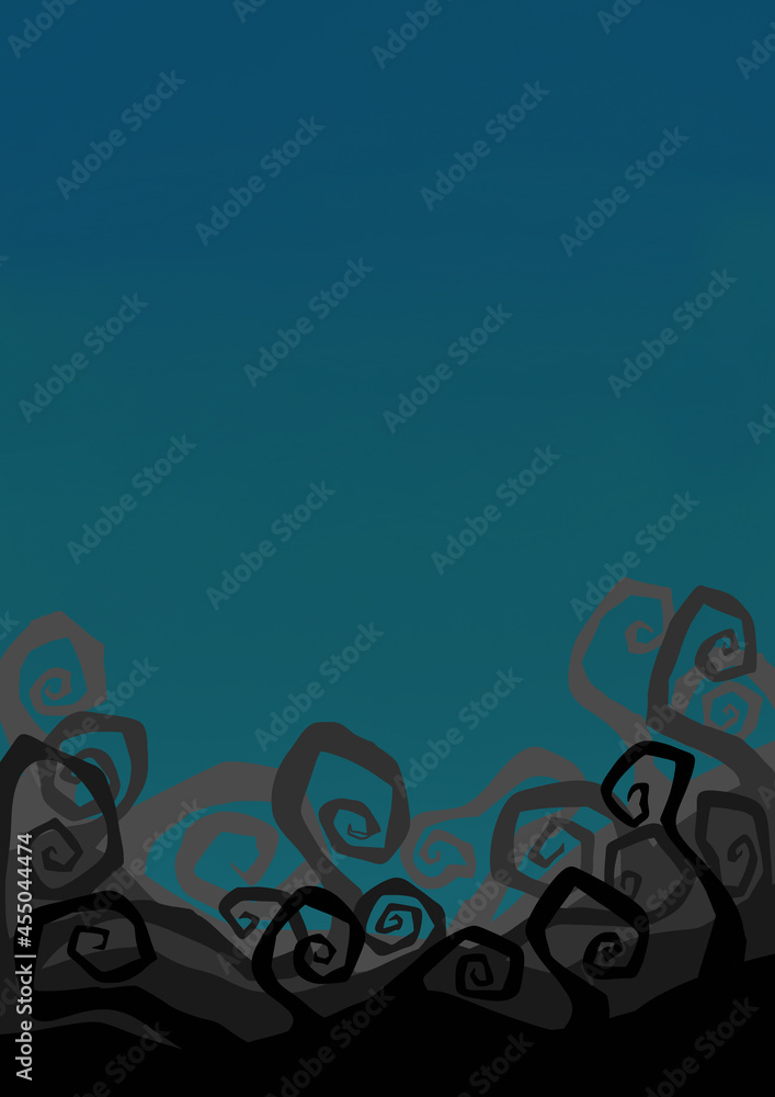 Mythic tree wood with night shy illustration background for decoration on Halloween festival.