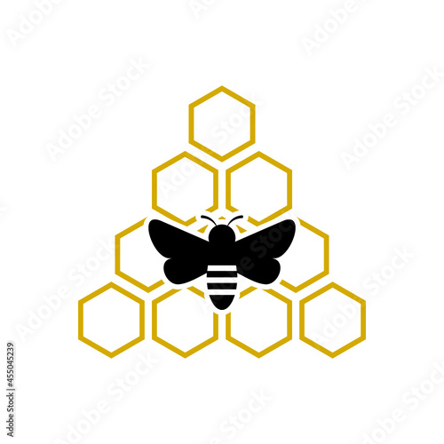 Bee and honeycomb icon isolated on white background
