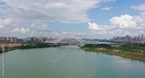 Railway arch bridge across the river in Nanning, China