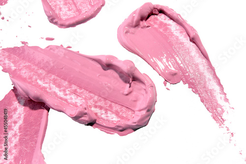 chaotic strokes of pink acrylic paint on white paper close-up, the texture of thickly applied paint on specialized paper