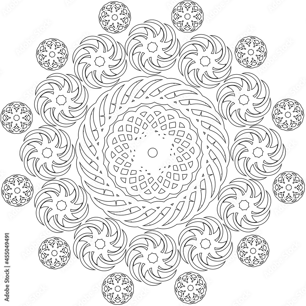 a vector outline colorless ethnic circle mandala