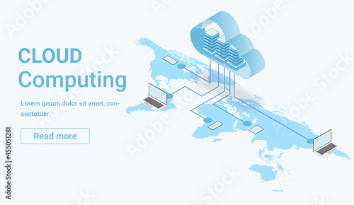 Cloud icon connecting with communication devices on map background some Elements of this image furnished by NASA