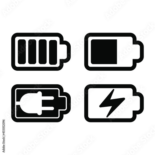 Battery charging charge indicator. Vector icon level Battery Energy powerfully full. Power running low up status batteries set logo Charge level empty loading bar.